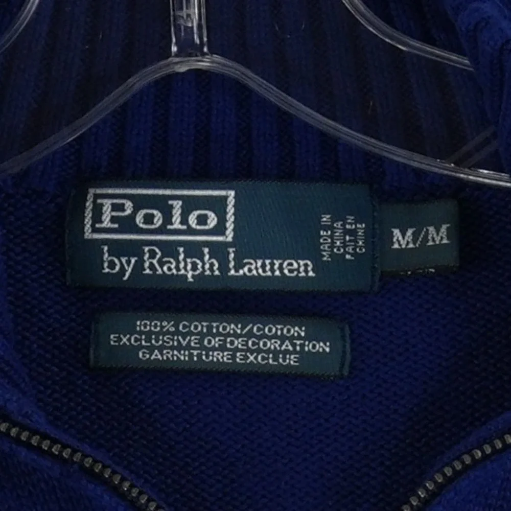 Polo Ralph Lauren Quarter Zip Sweater Top Mens Size Medium Blue 100% Cotton Logo